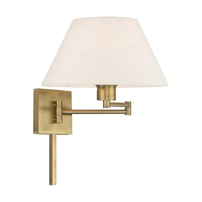 Livex Lighting 40038-01 1-Light Swing Arm Wall Light, Antique Brass | Oatmeal Fabric Shade - color: Antique Brass