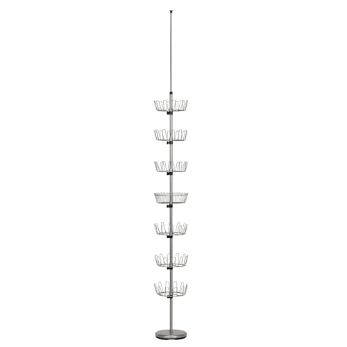 Household Essentials 2197-1 Floor to Ceiling Adjustable 6-Tier Revolving Shoe Rack with Basket - Silver - style: Floor-to-Ceiling