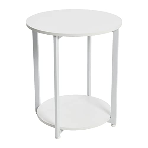 Household Essentials Round Side End Table with Storage Shelf in Scandinavian Wood Grain and Metal Frame, White - color: Scandinavian White