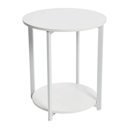 Household Essentials Round Side End Table with Storage Shelf in Scandinavian Wood Grain and Metal Frame, White - color: Scandinavian White