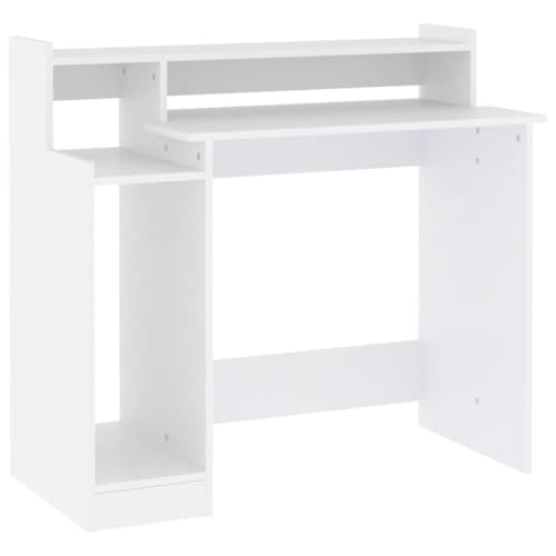 Computer Desk White Engineered Wood Writing Desk with Floating Shelves Modern Matte Rectangular Study Table for Small Spaces Office Bedroom, 38.2 x 17.7 x 35.4 Inches - color: White, size: Standard