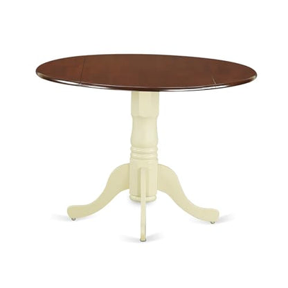 East West Furniture DLT-MMK-TP Dublin Modern Dining Table - a Round Kitchen Table Top with Dropleaf & Pedestal Base, 42x42 Inch, Mahogany & Buttermilk - color: Mahogany & Buttermilk