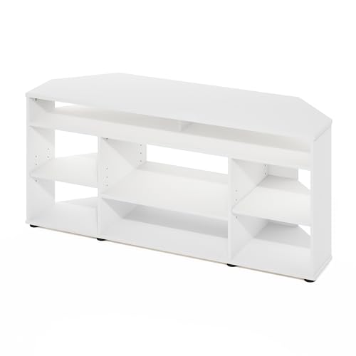 Furinno BESI TV Stand, No Tools Assembly Industrial Style Entertainment Center, TV Console for TV up to 46 Inch, for Living Room, Bedroom, White - color: White