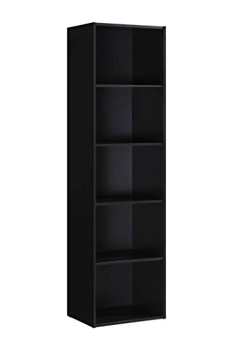 Hodedah Import 5 Shelf Bookcase, Black - color: Black, size: 5-Shelf