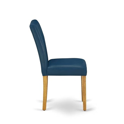 East West Furniture ABP4T55 Abbott Parson Kitchen Chairs - Oasis Blue Faux Leather Padded Dining Chairs, Set of 2, Oak - color: Abp4t55