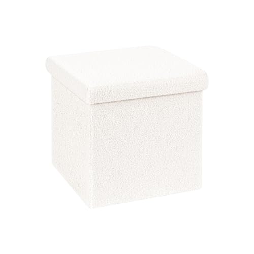 B FSOBEIIALEO Small Storage Ottoman Cube Sherpa Ottomans Foot Rest, Foldable Boucle Ottoman, Faux Teddy Fur, Cream White 12.6"x12.6"x12.6" - color: White, size: 12.6"D x 12.6"W x 12.6"H