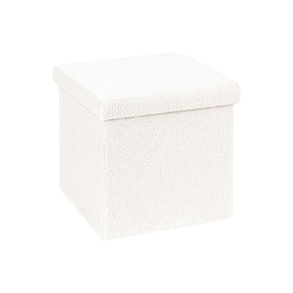 B FSOBEIIALEO Small Storage Ottoman Cube Sherpa Ottomans Foot Rest, Foldable Boucle Ottoman, Faux Teddy Fur, Cream White 12.6"x12.6"x12.6" - color: White, size: 12.6"D x 12.6"W x 12.6"H