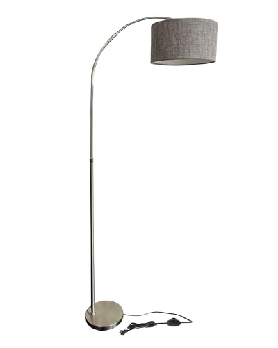 Arc Floor Lamp with Marble Base and Adjustable Height, Rotating Hanging Shade, Dimmable Floor Lamp for Living Room with Remote and Foot Switch, 3 Color Temperature, Brushed Nickel SNH15LD05 - color: Silver and Gray