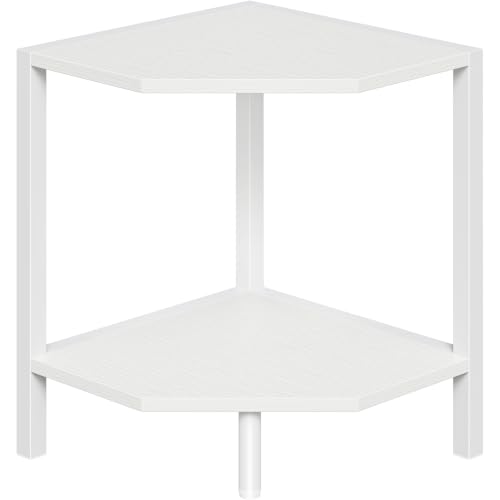 Creso hom Corner Shelf Stand, 2 Tier Industrial Corner Bookshelf | Multipurpose Standing Corner Display Shelf Countertop Organizer for Living Room Kitchen Bedroom Office, White - color: White, size: 2-Tier