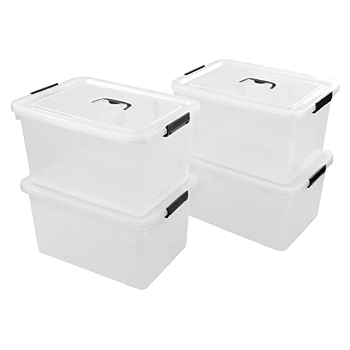 4-Pack 17.5 Quart Clear Storage Box, Plastic Storage Bins with Lids | Stackable Plastic Storage Boxes, Clear Organizer Totes for Closet, Pantry, Garage, Durable Latching Lids - size: 17.5 quart