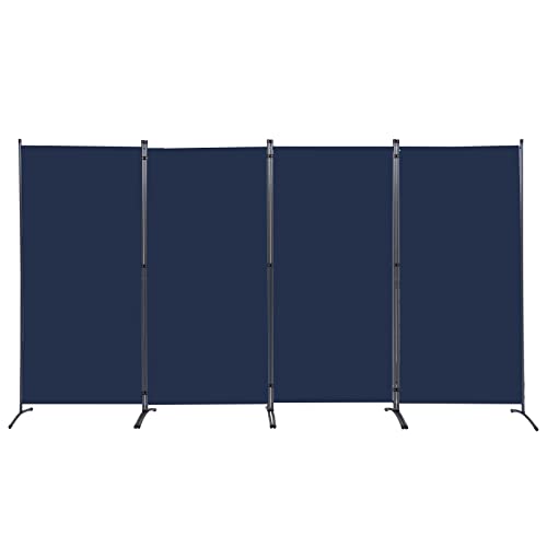 4 Panel Folding Room Divider, Sturdy Frame Freestanding Wall Divider - color: Navy Blue, size: 4 Panel