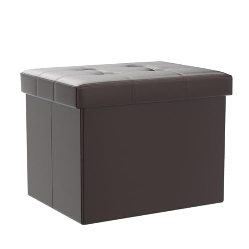 Bsketa 2PC Storage Ottoman, Folding Foot Stool with Thicker Foam Padded Seat Small Leather Storage Ottoman Bench Foot Rest for Living Room Foldable Coffee Table 17x13x13in,Brown | Ottoman with Storage, Thicker Foam Padded Seat, Living Room, Dorm, Bedroom,