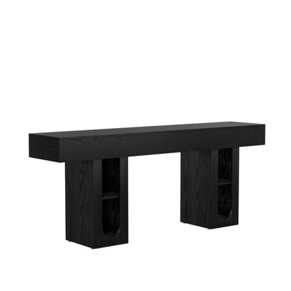 Heavy Duty Console Table with Outlet, Entryway Table, 63 Inch Sofa Table, Black Hallway Table with Storage Shelves for Behind Couch, Living Room, Thick MDF Top - color: Black