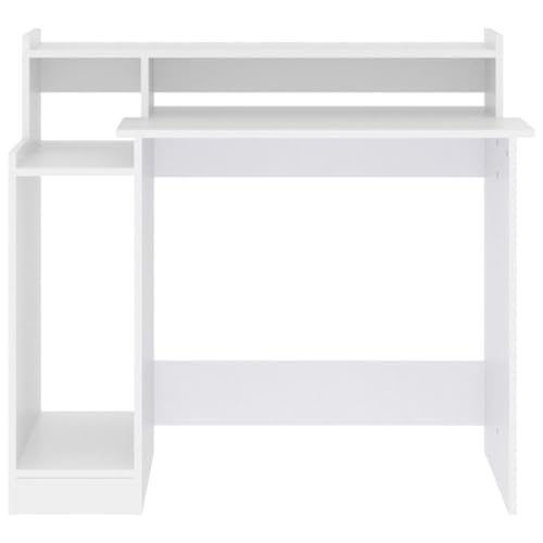 Computer Desk White Engineered Wood Writing Desk with Floating Shelves Modern Matte Rectangular Study Table for Small Spaces Office Bedroom, 38.2 x 17.7 x 35.4 Inches - color: White, size: Standard