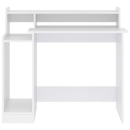Computer Desk White Engineered Wood Writing Desk with Floating Shelves Modern Matte Rectangular Study Table for Small Spaces Office Bedroom, 38.2 x 17.7 x 35.4 Inches - color: White, size: Standard
