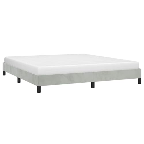 King Size Upholstered Bed Frame, Modern Velvet Platform Mattress Foundation with Sturdy Wood Leg Support, Light Grey Low Profile Bedroom Furniture - color: Light Gray, size: King & 9.8"