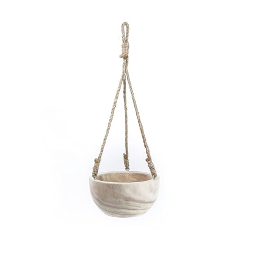 CYS EXCEL Small Wooden Hanging Planter Paulownia Wood Bowl Basket with Jute Rope for Indoor Plants Succulents - size: 7.75"