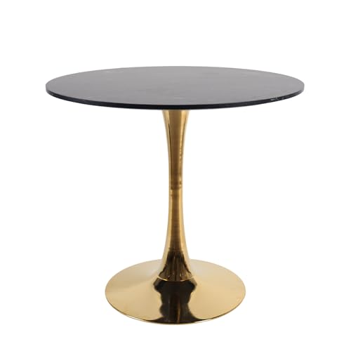 31.5" Small Round Dining Table, Black Marble-Look Top, Gold Tulip Base | 31.5-inch MDF table for 2-4 compact chairs, suited to kitchens, apartments, breakfast nooks, and small dining rooms - color: Black and Golden