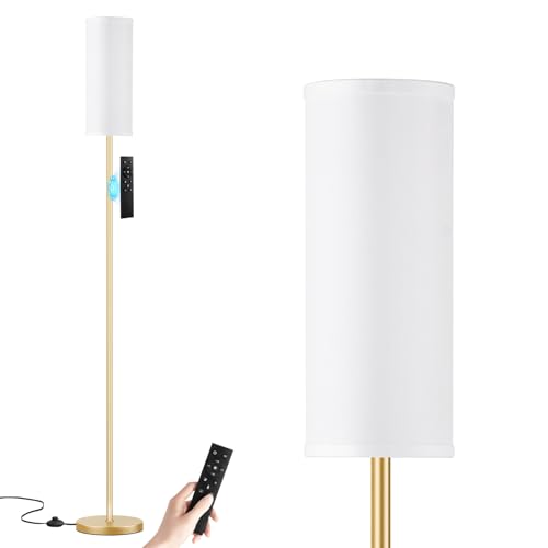 64'' Floor Lamps for Living Room with Remote Control and Stepless Dimmable Colors Temperature & Brightness, 9W Bulb Included(White Lampshade & Gold Pole) - color: white & gold, size: 64.57 inches Round Shade