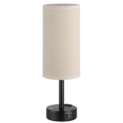 Beige Touch Bedside Lamp for Bedroom, Stepless Dimmable, USB A+C, AC Outlet | Base Touch Button Only, Memory Brightness, Ultra-dim Night Light, Included Bulb for Optimal Dimming, Beige Fabric Shade, Desk - color: Beige & Black