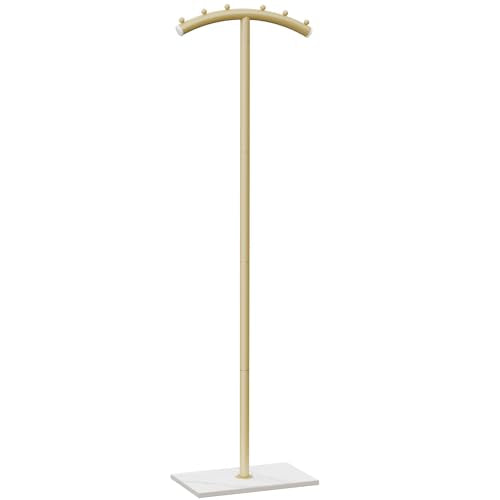 Modern Coat Racks,T-Shaped Coat Stand with Rock Base,68.9in Gold | Metal Garment Racks with Anti Slip Knot,Arcuate Clothes Display Hanger with Natural Patterned Bottom Plate for Bedroom - color: Gold