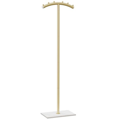 Modern Coat Racks,T-Shaped Coat Stand with Rock Base,68.9in Gold | Metal Garment Racks with Anti Slip Knot,Arcuate Clothes Display Hanger with Natural Patterned Bottom Plate for Bedroom - color: Gold