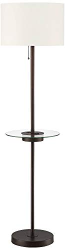 360 Lighting Caper 60 1/2" Tall Bronze Table Floor Lamp with USB and Outlet | Modern Tray AC Power in Base 5 Metal Off White Fabric Drum Shade for Living Room Reading House Bedroom - color: Bronze - Single