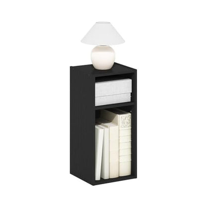 Pemberly Row 2-Tier Storage Shelf Bookcase, 10-Inch Width, Durable Composite Wood in Blackwood Finish, Adjustable Shelves, Compact Design for Small Spaces, Home or Office Use