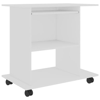 White Compact Computer Desk 31.5 x 19.7 in Engineered Wood Small Gaming Desk with Pull-Out Shelf & Wheels, Modern Office Desk for Bedroom, Living Room or Dorm - color: White