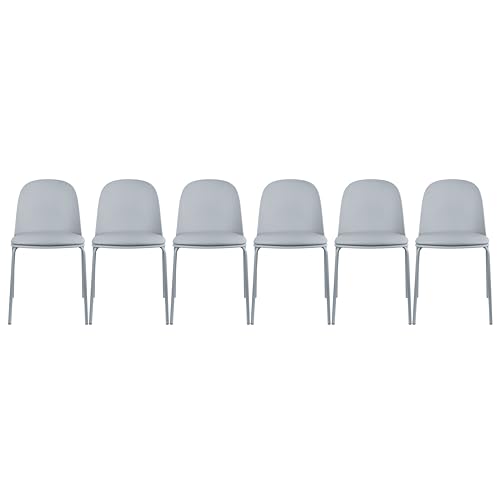 2xhome Set of 6 Modern Stackable Armless Dining Chairs, Plastic Shell Seat with Upholstered PU Leather Cushion Padded Seat Metal Legs for Home Kitchen Patio Cafe (Gray) - color: Grey, size: Padded Seat