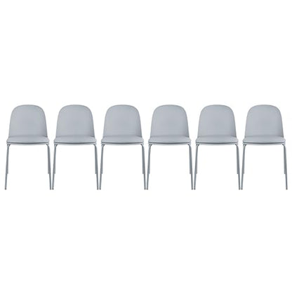 2xhome Set of 6 Modern Stackable Armless Dining Chairs, Plastic Shell Seat with Upholstered PU Leather Cushion Padded Seat Metal Legs for Home Kitchen Patio Cafe (Gray) - color: Grey, size: Padded Seat