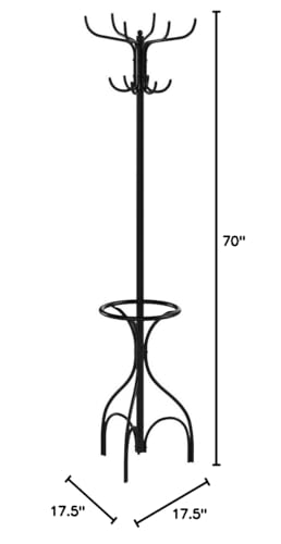 Coaster Home Furnishings - Kiefer - Metal - 12-Hook Freestanding Coat Rack with Umbrella Holder and Curved Base - Entryway, Hallway - 70-Inch - Black - 900821