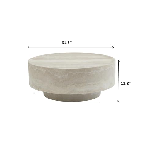 31.49‘’Round Coffee Table, Travertine Style Fiberglass Pedestal Table - color: 31.49‘’ Mars Pattern