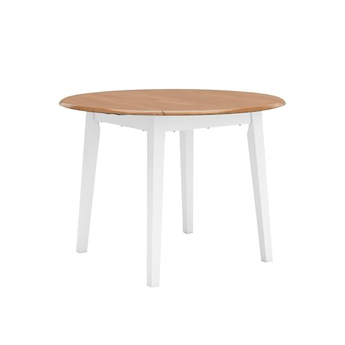 Signature Design by Ashley Gesthaven Drop Leaf Dining Table, Natural/White | Space-saving 42-inch round design, Two-tone mango wood veneer top with white legs, Seats up to 4 - color: Light Brown & White