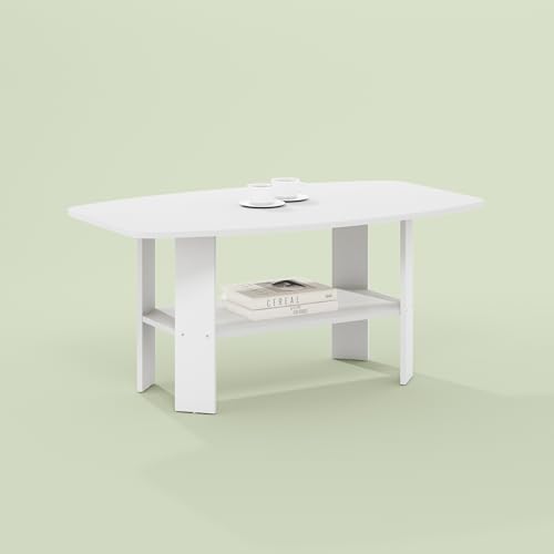 Gurney Coffee Table with Shelf for Living Room, White - color: White