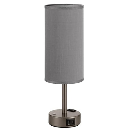 Grey Touch Bedside Lamp for Bedroom, Stepless Dimmable, USB A+C, AC Outlet | Base Touch Button Only, Memory Brightness, Ultra-dim Night Light, Included Bulb for Optimal Dimming, Grey Fabric Shade, Desk - color: Grey & Grey