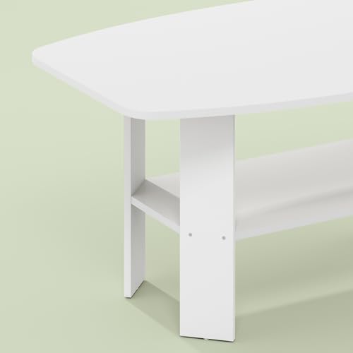 Gurney Coffee Table with Shelf for Living Room, White - color: White