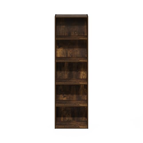 Furinno LUDER Book Shelf, 5-Tier Bookshelf, Bookcase with Open Shelves, 9.4 x 15.8 x 52, Easy Assembly, for Living Room, Bedroom, Home Office, Amber Pine - color: Amber Pine, size: 5-Tier