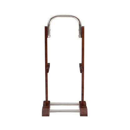 Pemberly Row Transitional Solid Wood Folding Tray Tables, Dark Cherry Finish, 5-Piece Set with Chrome Handle Stand, 15.72" w x 23.58" d x 26.38" h, Birch Veneer MDF Tops, Indoor Snack and Laptop Use
