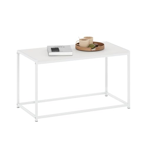 Furinno CAMNUS Coffee Table, Metal Frame Modern Center Table, Rectangular Side Table, Toolless Assembly, for Living Room, Bedroom, Home Office, Solid White - color: Solid White/White, size: Rectangular, 31.5"W