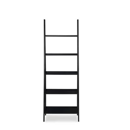 Riverbay Furniture 5-Shelf Ladder Bookshelf, 72 in Tall Rubberwood and Particleboard, Black Finish, Open Back Design, Space-Saving Transitional Style for Home Office, Living Room, Entryway or - color: Black