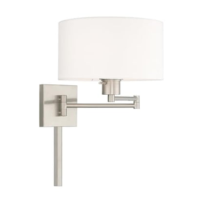 Livex Lighting 40036-91 1-Light Swing Arm Wall Light, Brushed Nickel | Off-White Fabric Shade - color: Brushed Nickel