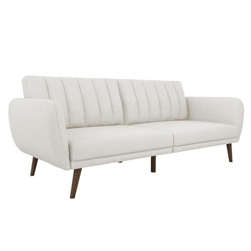 Novogratz Brittany 82 Inch Futon Sofa Bed in Faux Leather, Upholstered Couch Sleeper with Tufted Back, Mid-Century Modern Design, Light Gray - color: Light Gray
