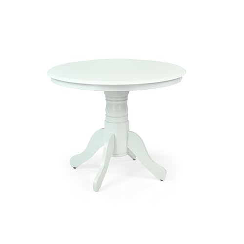 Round Solid Wood Dining Table 38.5'' D with Pedestal Base, Kitchen Round Table for 2 and 4 Persons, Restaurant Table, White Color - color: White