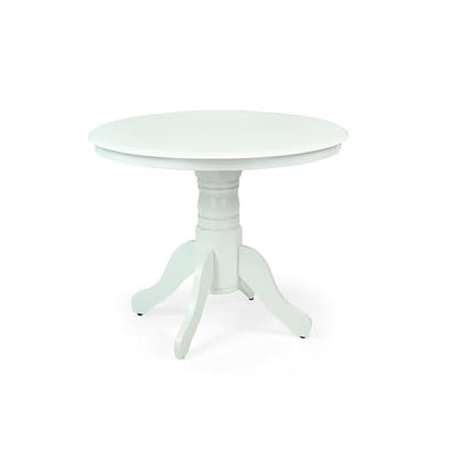 Round Solid Wood Dining Table 38.5'' D with Pedestal Base, Kitchen Round Table for 2 and 4 Persons, Restaurant Table, White Color - color: White