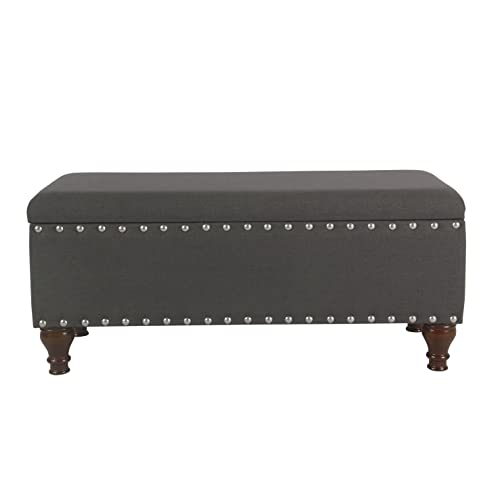 HomePop 42" Storage Bench with Nailhead Trim - Charcoal - color: Charcoal