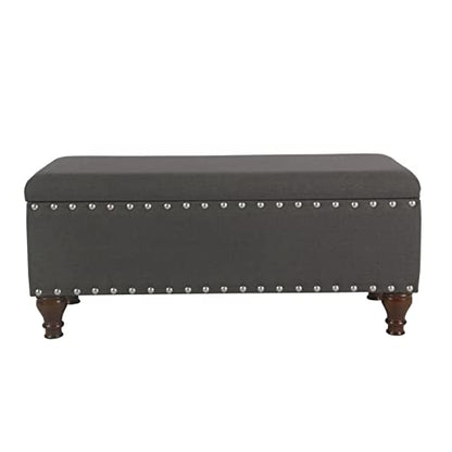 HomePop 42" Storage Bench with Nailhead Trim - Charcoal - color: Charcoal