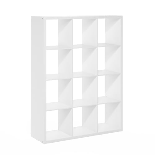 12-Cube Bookshelf, Cubicle Shelf Bookcase with Open Back, Position Reversible Book Shelf, 15 x 44 x 58, for Home Office, Living Room, White - color: White, size: 12 Cube