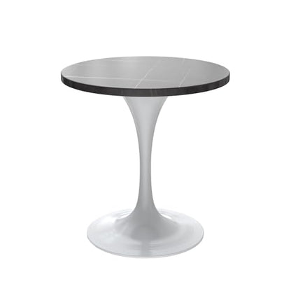 LeisureMod Verve Modern Dining Table 27" Round Sintered Stone Tabletop and White Stainless Steel Pedestal Base for Kitchen and Dining Room, Black - color: Black Stone, size: 27 inch Wide