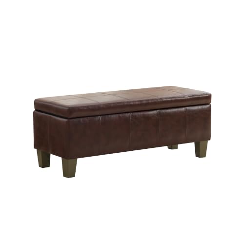 41" Storage Ottoman, Storage Bench with Safety Hinge, Upholstered Synthetic Leather Ottoman Bench for Bedroom, Living Room, Entryway, Hallway, Foot Rest, Support 500lbs - color: Dark Brown, size: 41 inch